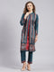 Women Blue & Red Self Design Wool blend Kurti Set