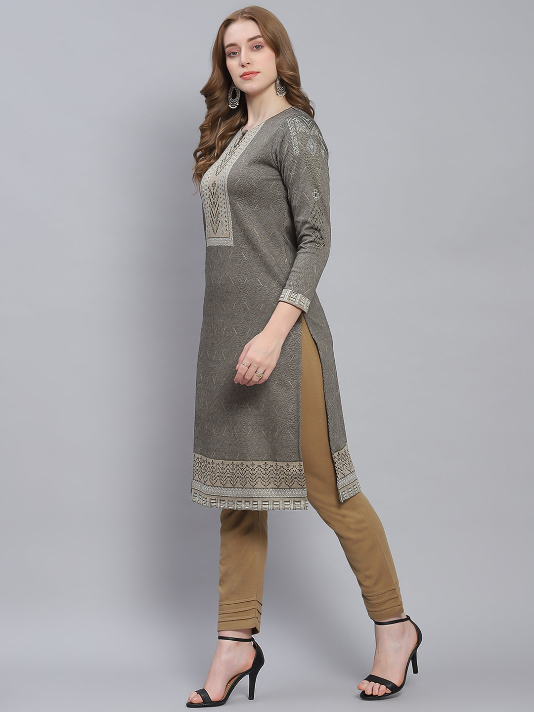 eloria Leaves Printed Women's Fashion Stylish Knee Length In Round Neck Design  Kurti Dress - Walmart.com