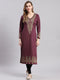 Women Maroon Printed V Neck Full Sleeve Kurtis