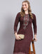 Women Maroon Printed Collar Full Sleeve Kurtis Set