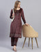 Women Maroon Printed Round Neck Full Sleeve Kurti+Lower Set