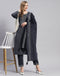 Women Navy Blue Self Design Round Neck Full Sleeve Kurti+Lower Set