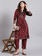 Women Maroon Solid Mandarin Collar Full Sleeve Kurtis Set