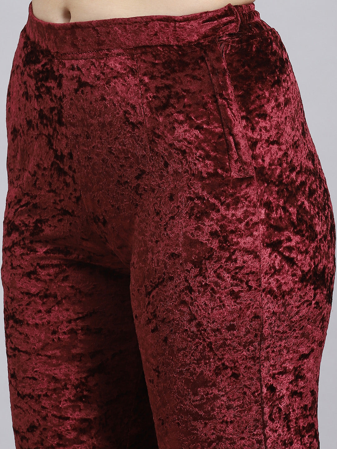 Women Maroon Solid Mandarin Collar Full Sleeve Kurtis Set