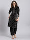 Women Black Solid Mandarin Collar Full Sleeve Kurtis Set