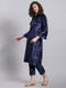 Women Navy Blue Solid Mock Collar Full Sleeve Kurtis Set