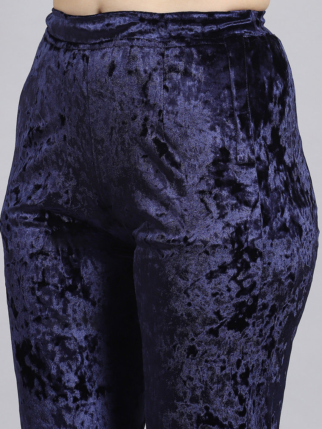 Women Navy Blue Solid Mock Collar Full Sleeve Kurtis Set