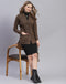 Women Brown Solid V Neck Full Sleeve Cardigan