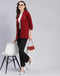 Women Maroon Self Design V Neck Full Sleeve Cardigan