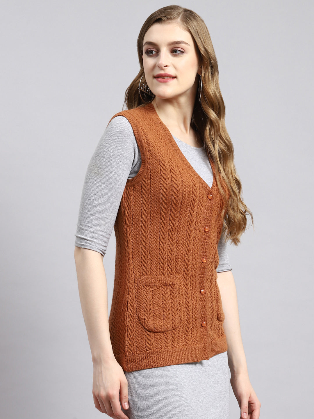 Women Brown Self Cardigan