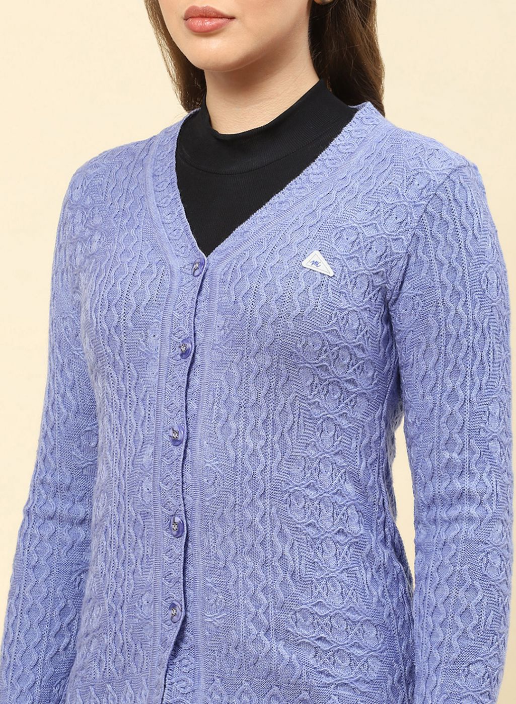 Women Purple Self Design Blend wool Cardigan