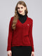 Women Red Self Cardigan