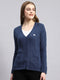 Women Blue Self Cardigan