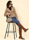Women Beige Self Design Wool blend Cardigan