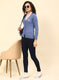 Women Blue Self Design Wool blend Cardigan
