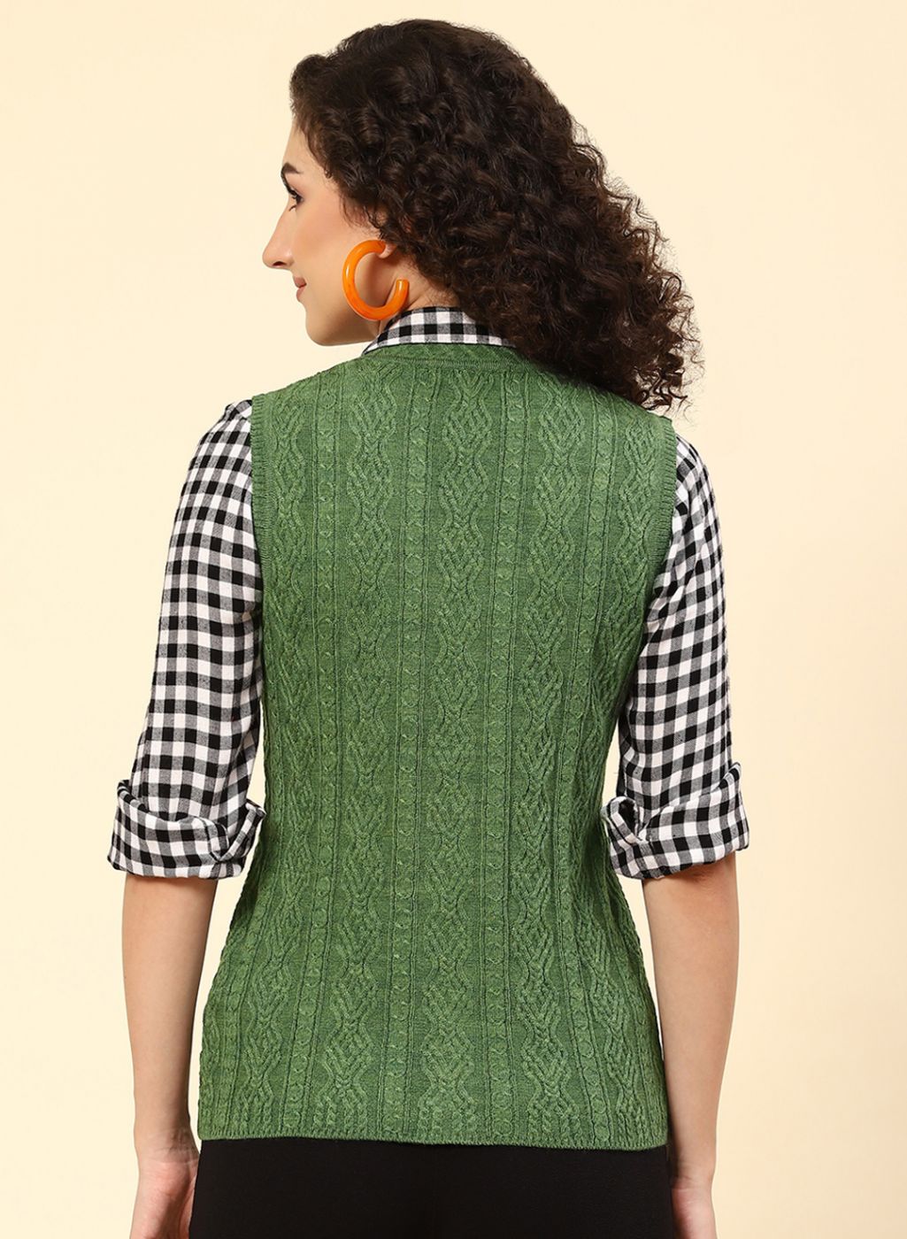 Women Green Self Design Wool blend Cardigan