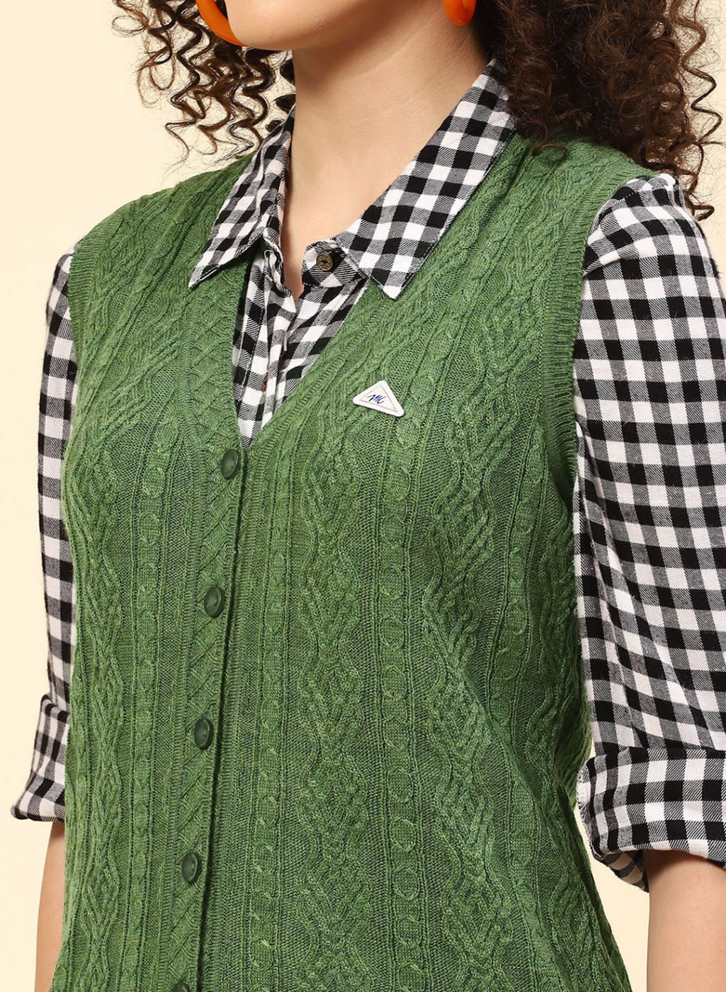 Women Green Self Design Wool blend Cardigan