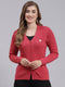 Women Coral Pink Self Design Wool blend Cardigan