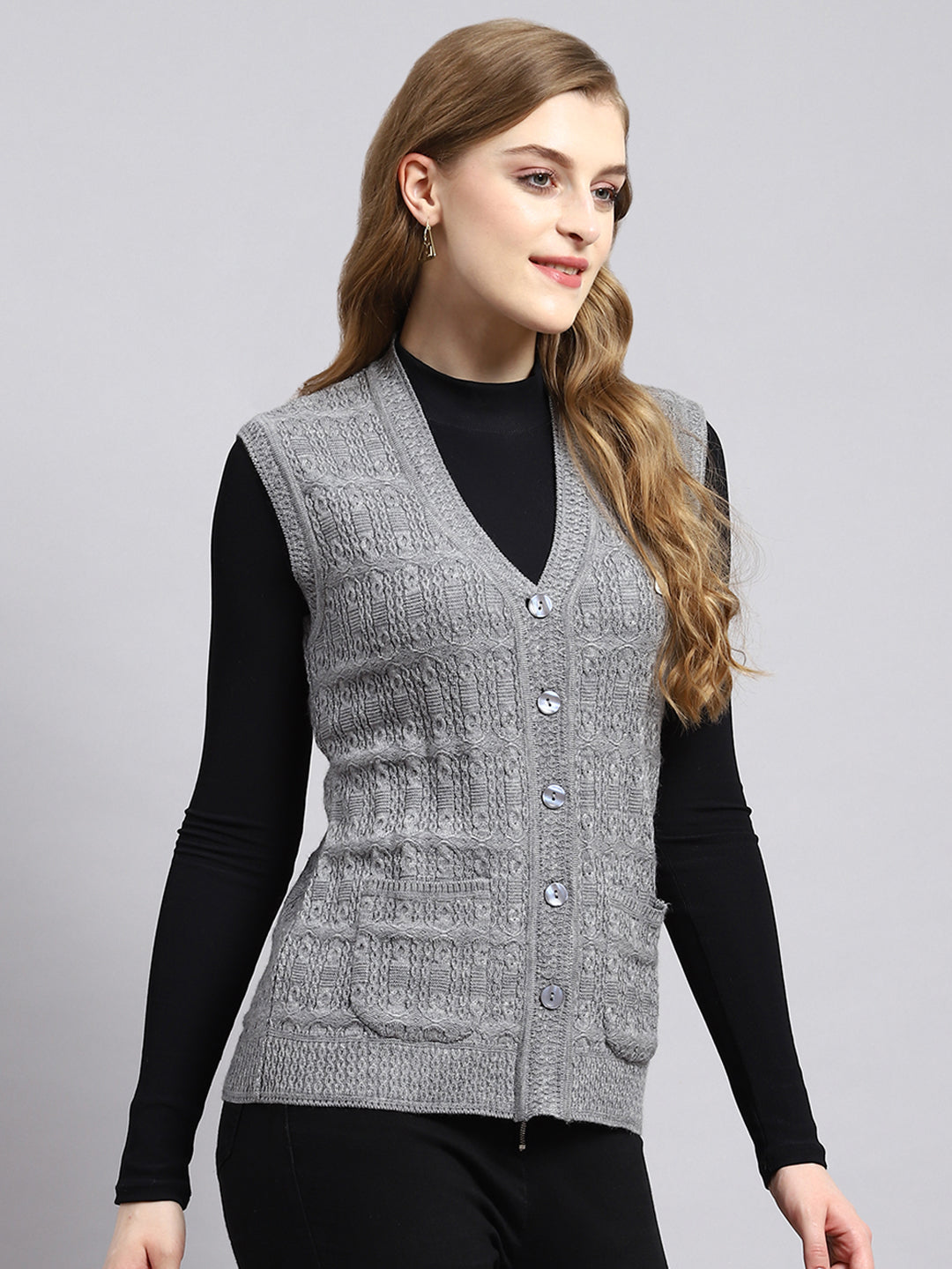 Women Grey Self Cardigan