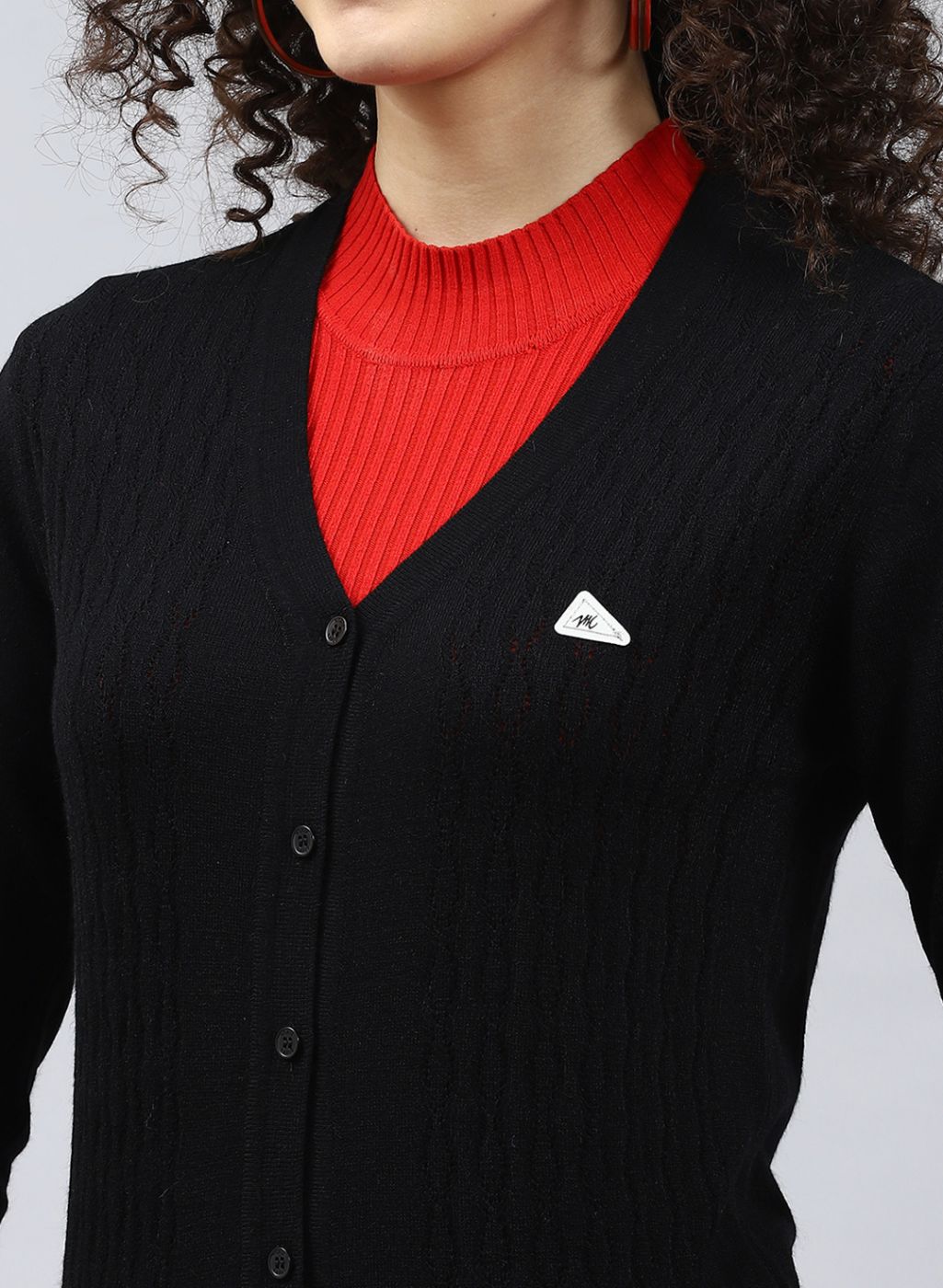 Women Black Self Design Wool blend Cardigan