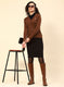 Women Brown Self Design Wool blend Cardigan