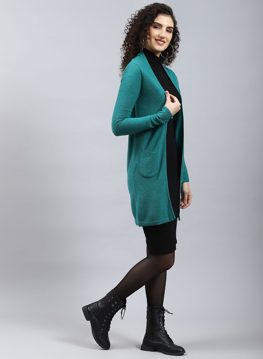 Women Green Self Design Wool blend Cardigan