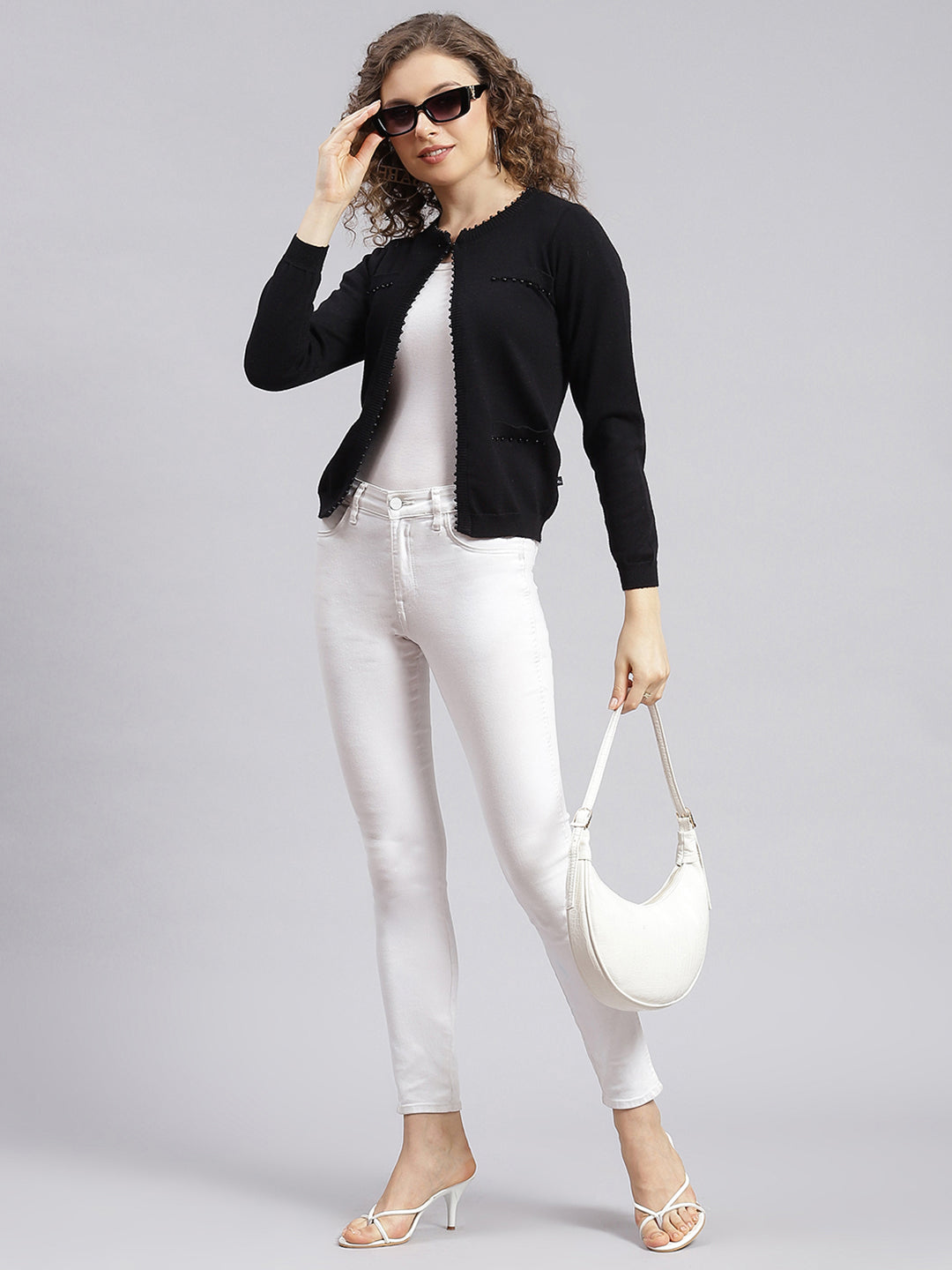 Women Black Solid Wool blend Cardigan