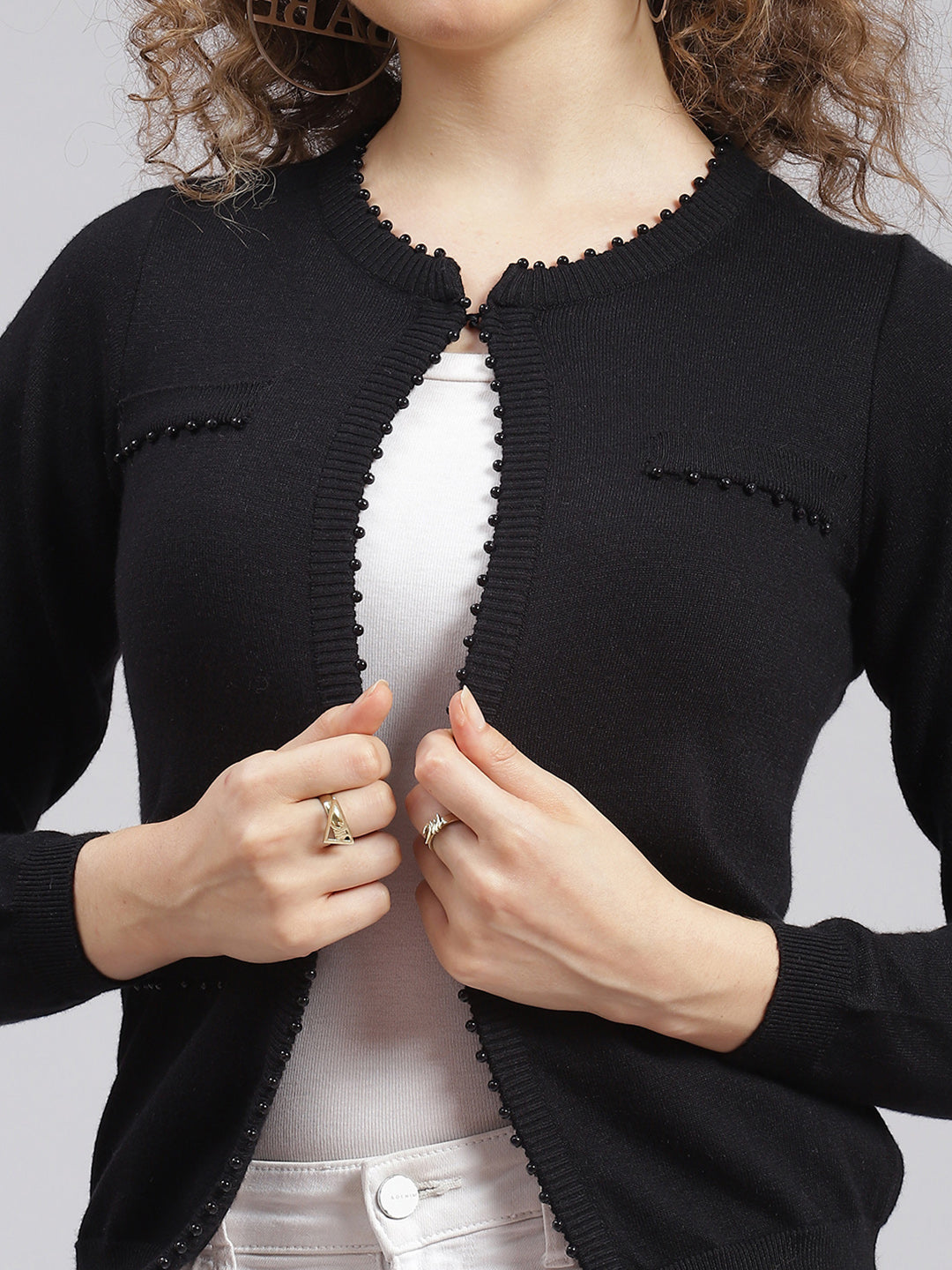 Women Black Solid Wool blend Cardigan