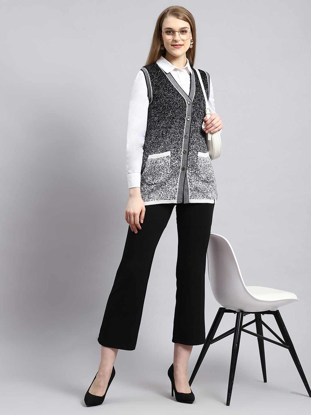 Women Black Jaquard Cardigan