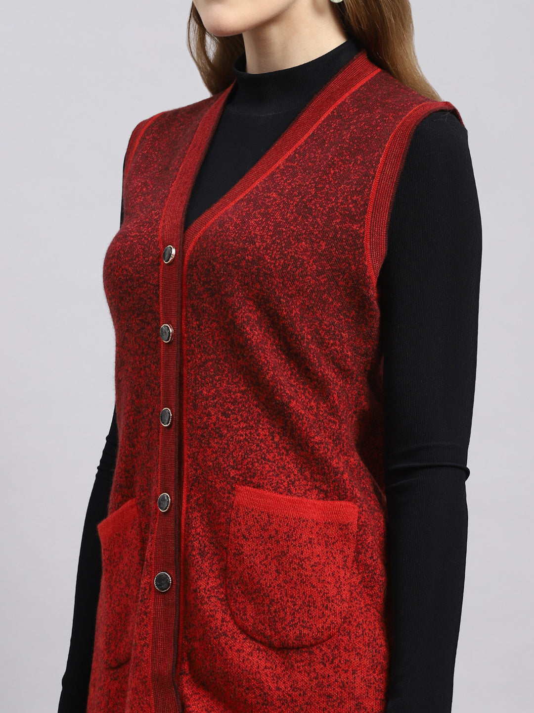 Women Red Jaquard Cardigan