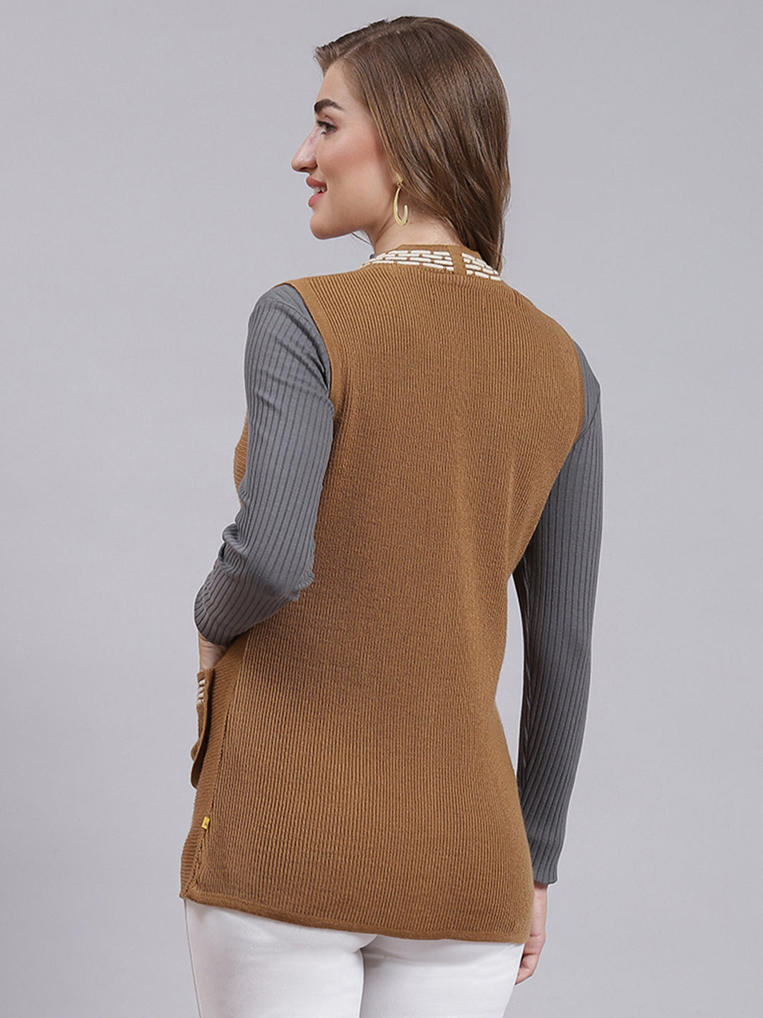 Women Mustard Solid Wool blend Cardigan