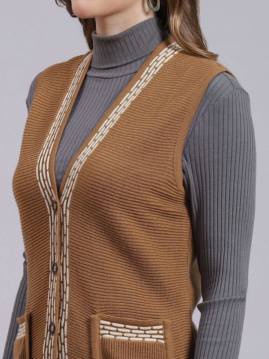 Women Mustard Solid Wool blend Cardigan