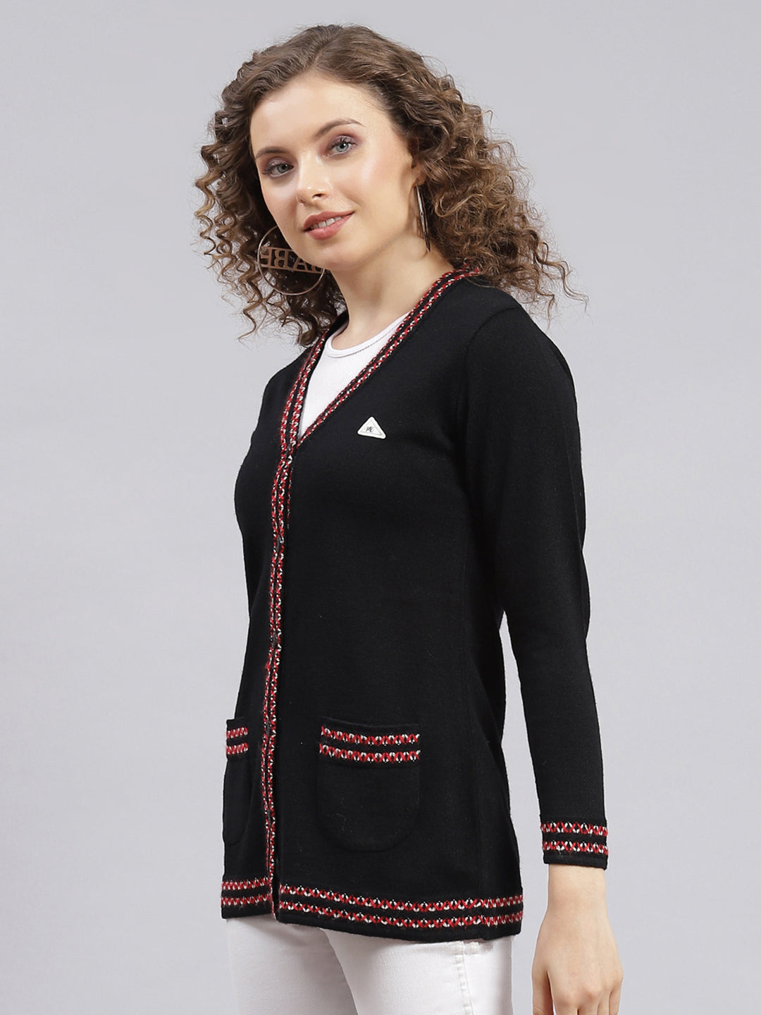 Women Black Solid Wool blend Cardigan