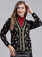 Women Black Jaquard Wool blend Cardigan