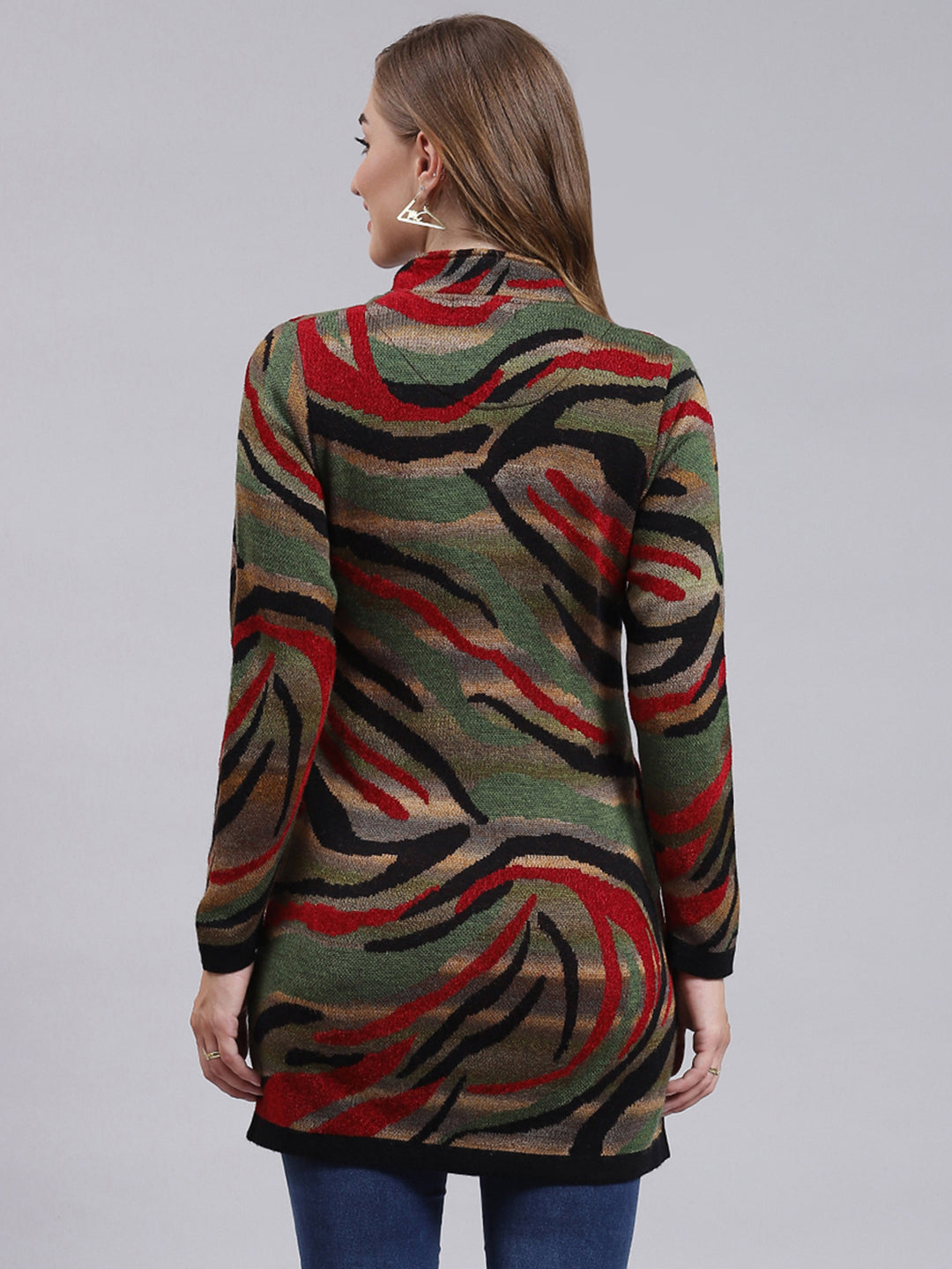 Women Black Jaquard Wool blend Knitted Coat