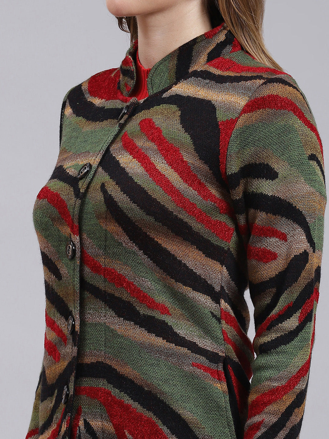 Women Black Jaquard Wool blend Knitted Coat