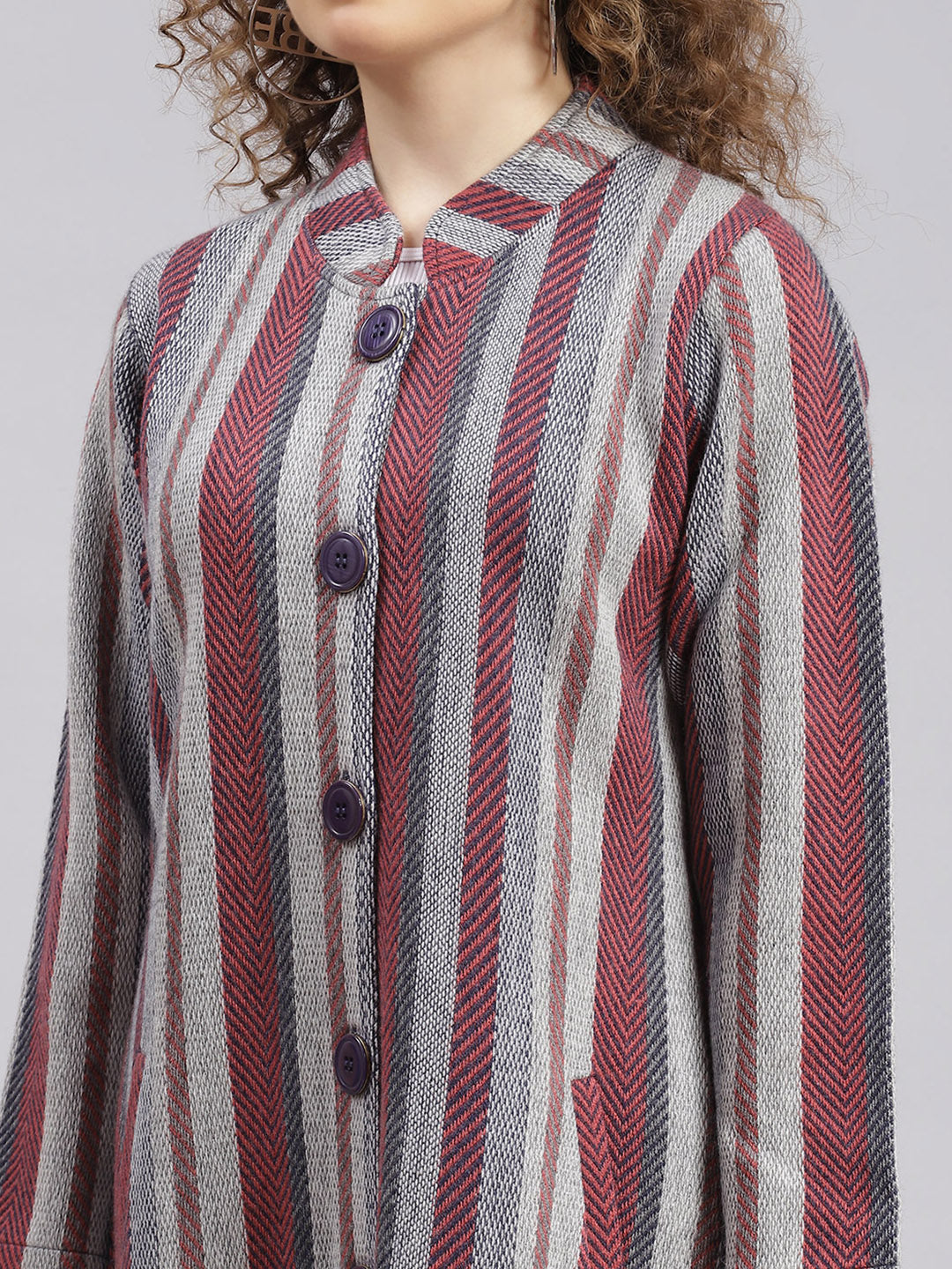 Women Multicolor Self Design Wool blend Knitted Coat