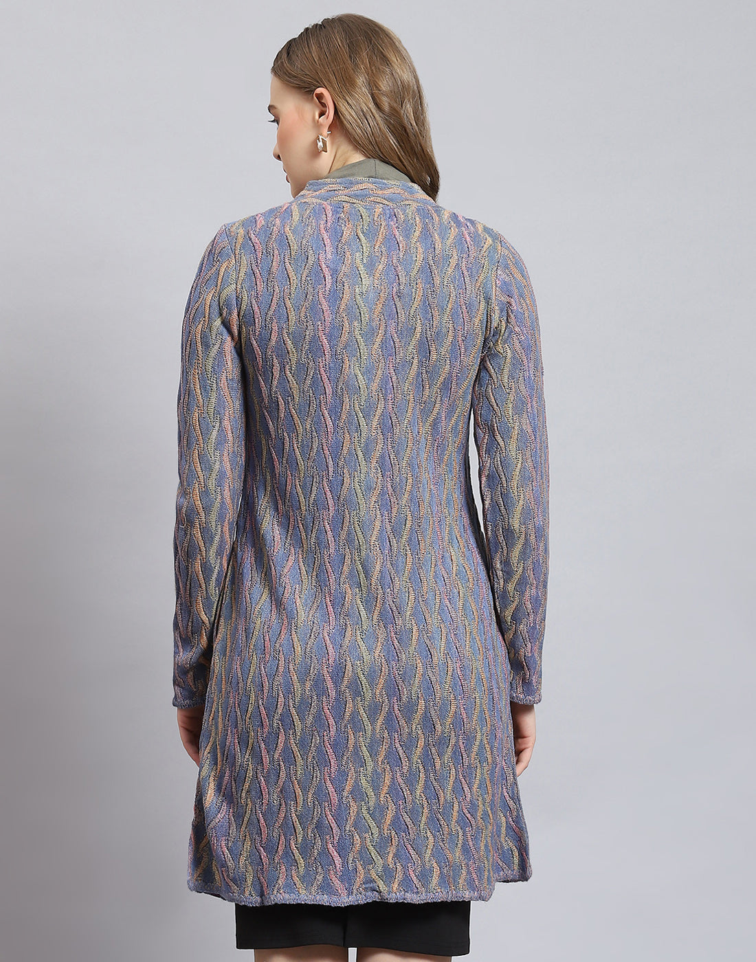 Women Purple Self Design Round Neck Full Sleeve Coat