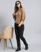 Women Brown Self Design Round Neck Sweater