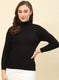 Women Black Self Design Blend wool Winter Top
