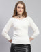 Women White Solid V Neck 3/4 Sleeve Top