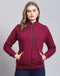 Women Magenta Self Design Stand Collar Full Sleeve Jacket