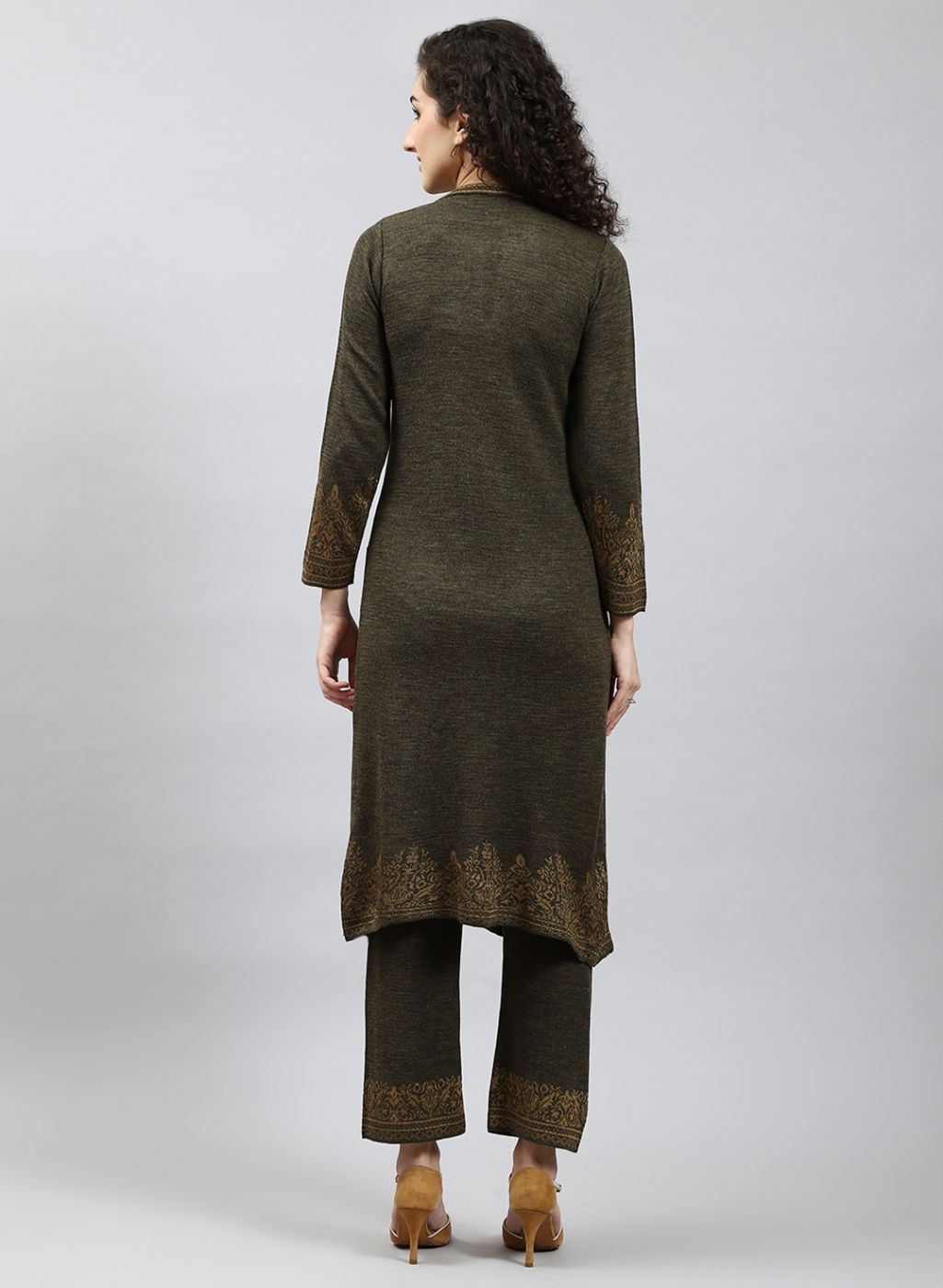 Women Green Self Design Kurti+Lower Set for Winter