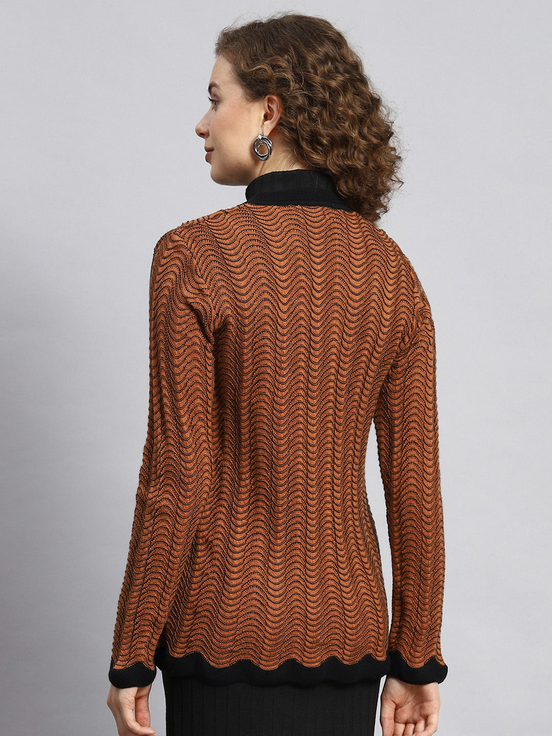 Women Brown Jaquard Cardigan