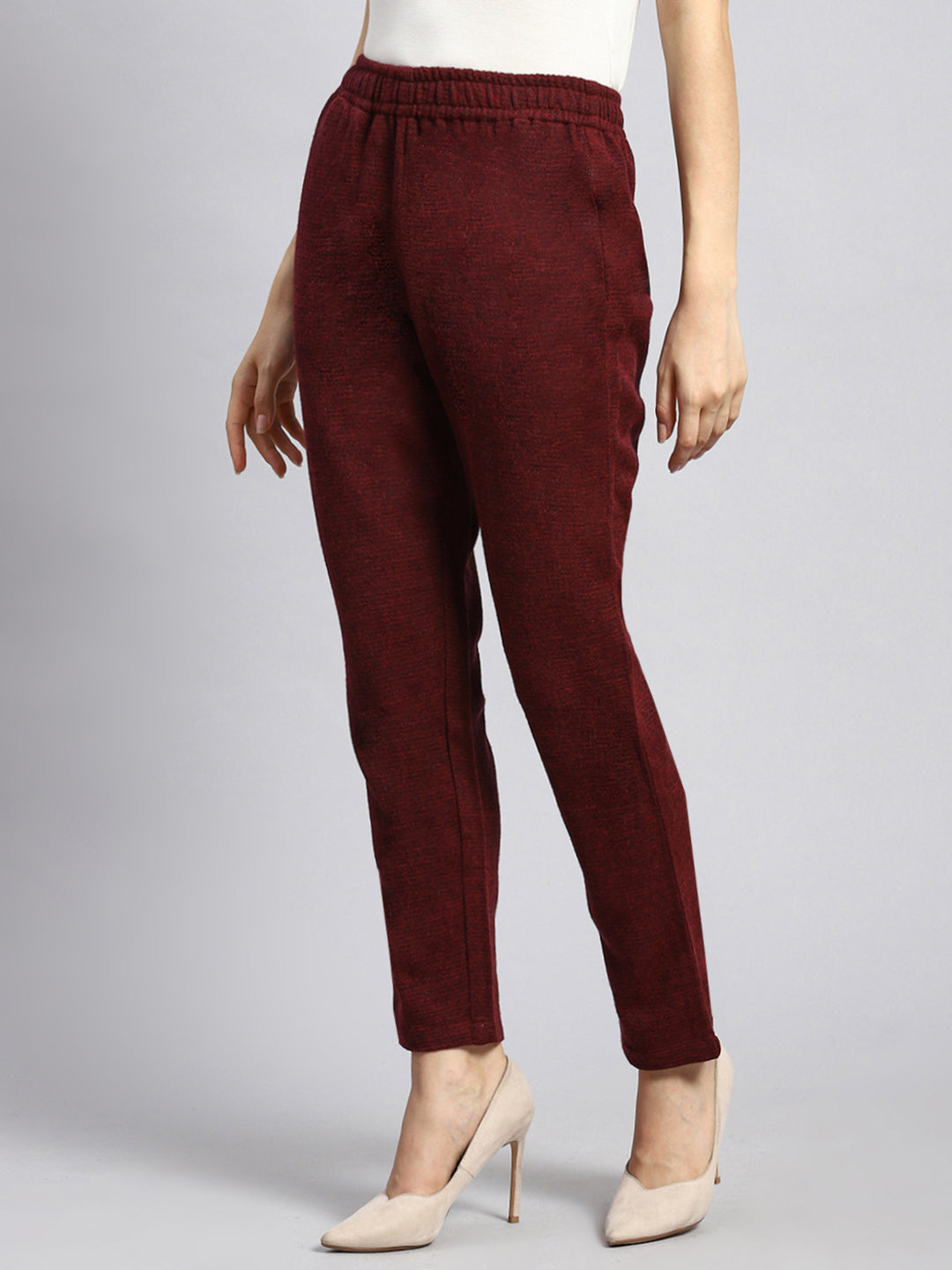 Women Maroon Self Winter Lower