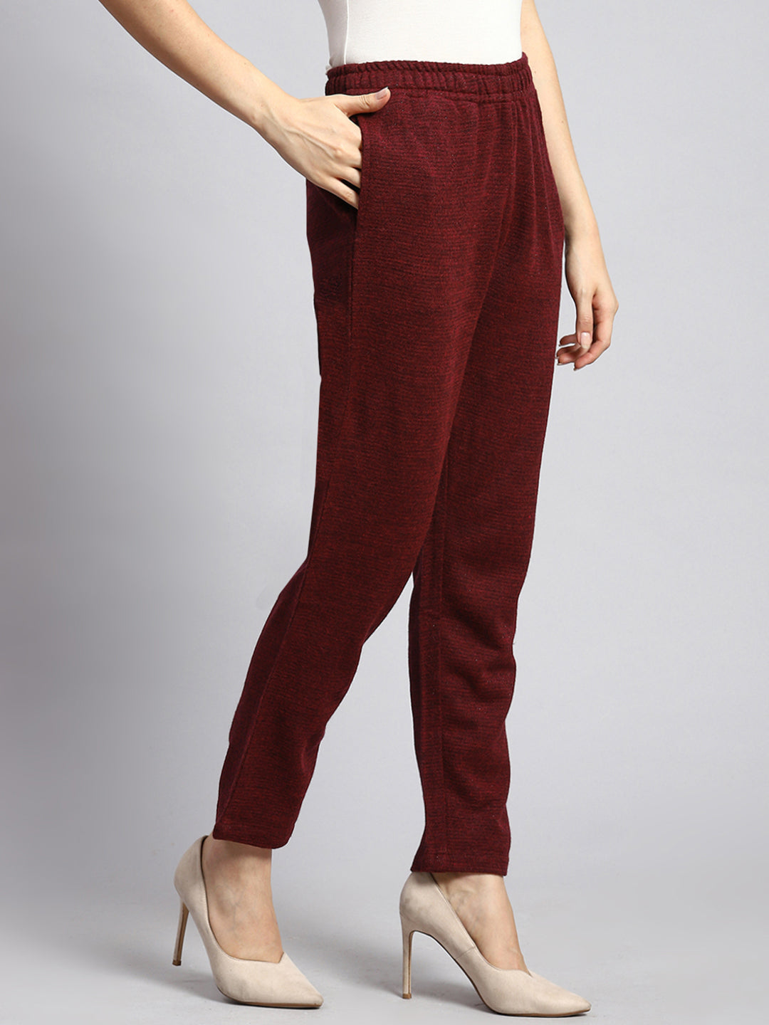 Women Maroon Self Winter Lower