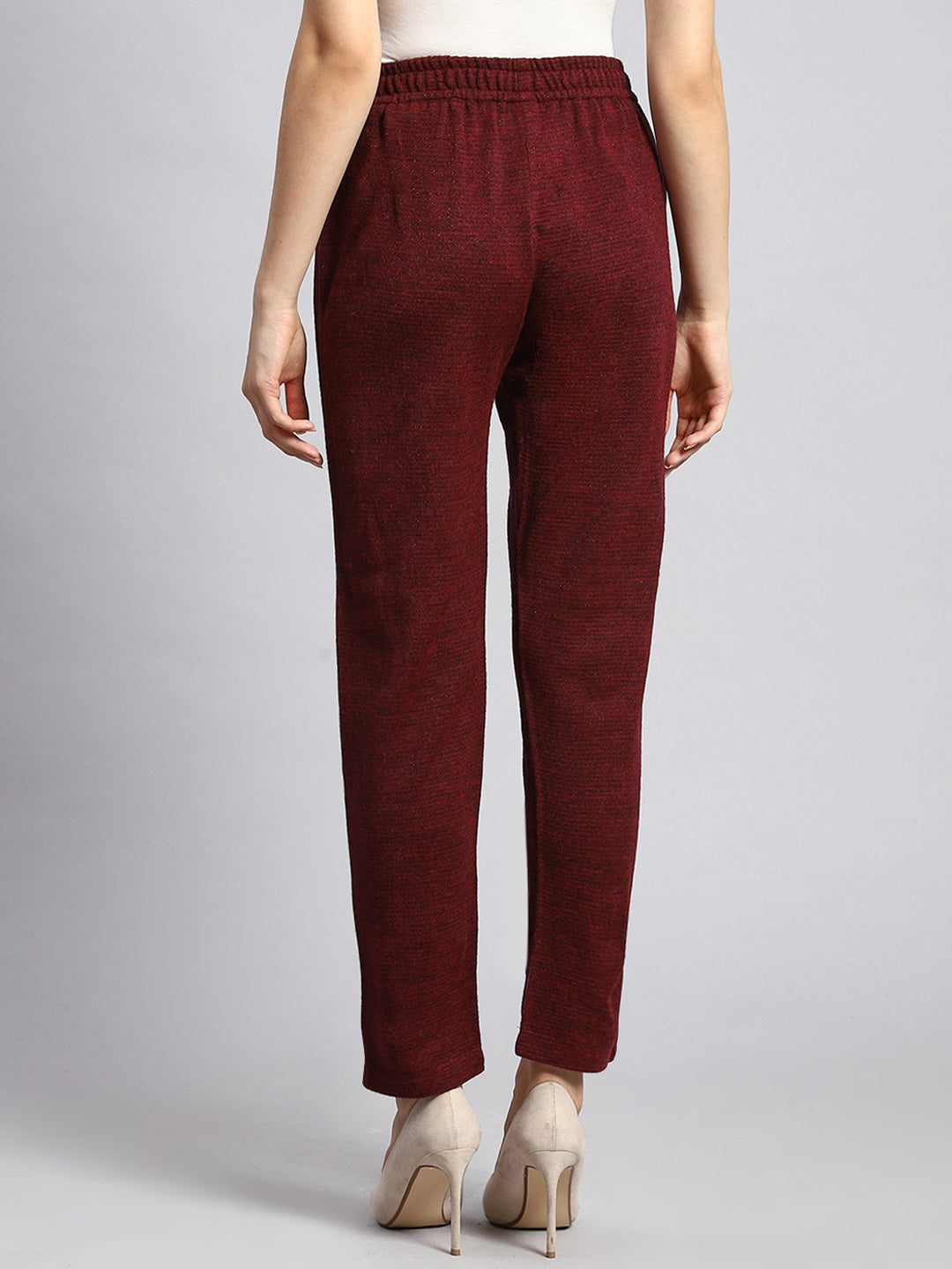 Women Maroon Self Winter Lower