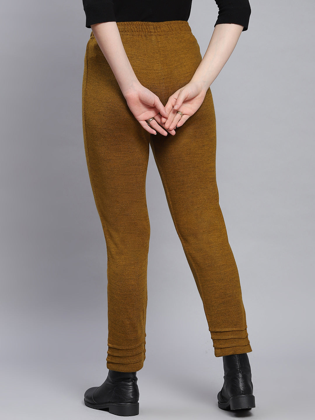 Women Mustard Solid Regular Fit Winter Lowers