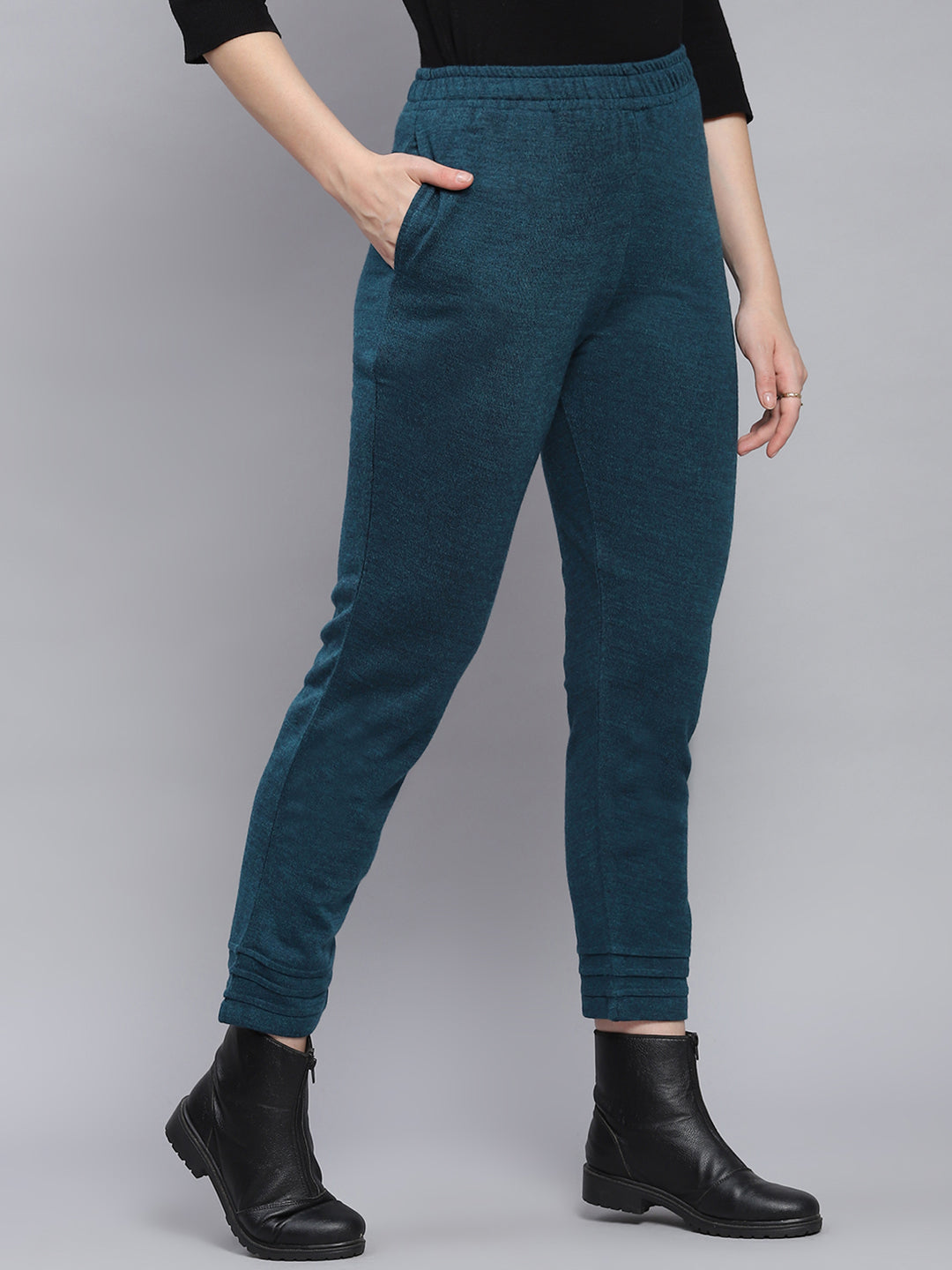 Women Teal Blue Solid Regular Fit Winter Lowers