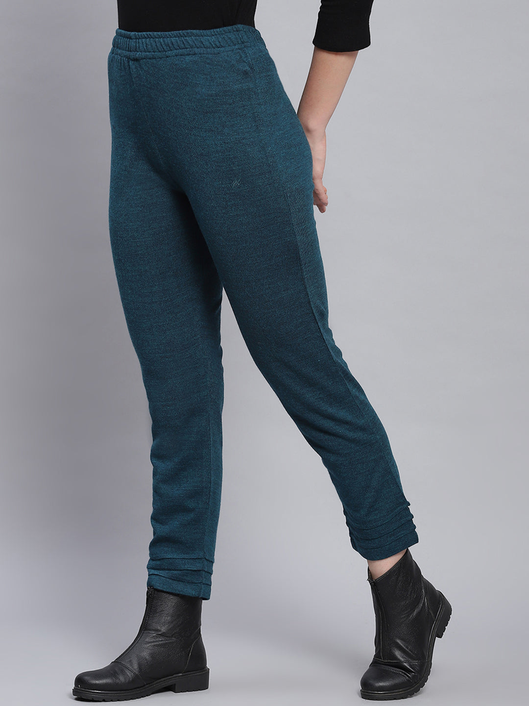 Women Teal Blue Solid Regular Fit Winter Lowers